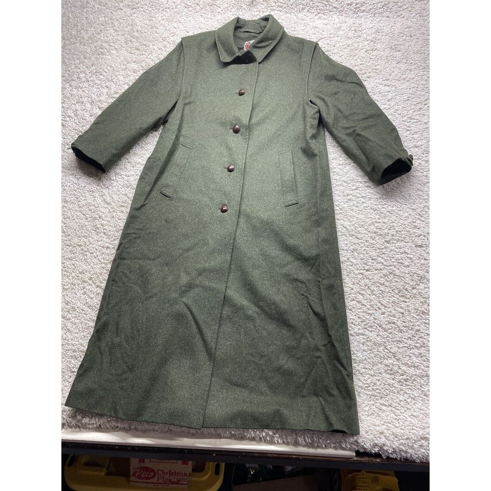 VTG Original lanz Salzburg Wien 100% Wool Long Green Trench Coat Sz 38 Great UC